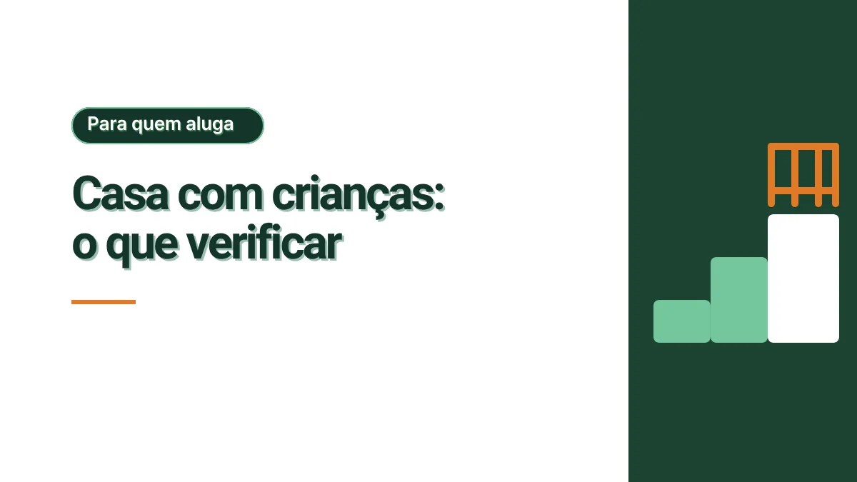 Ilustração de uma escada de três degraus em verde e branco com um portão de proteção laranja no topo, sobre painel verde escuro, representando a segurança para crianças em casas de temporada.
